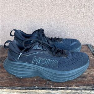 Hoka Bondi 8 running shoes triple black color wave